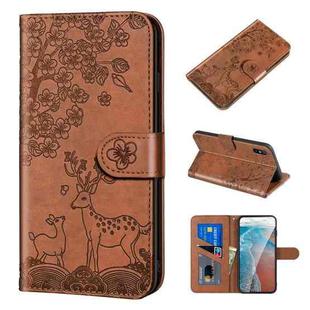 For Xiaomi Redmi 9A Sika Deer Embossing Pattern Horizontal Flip PU Leather Case with Holder & Card Slot & Wallet & Photo Frame(Brown)