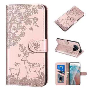 For Xiaomi Redmi Note 9T Sika Deer Embossing Pattern Horizontal Flip PU Leather Case with Holder & Card Slot & Wallet & Photo Frame(Rose Gold)