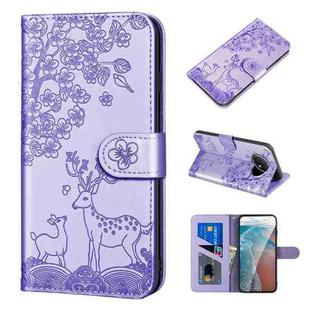 For Xiaomi Redmi Note 9T Sika Deer Embossing Pattern Horizontal Flip PU Leather Case with Holder & Card Slot & Wallet & Photo Frame(Purple)