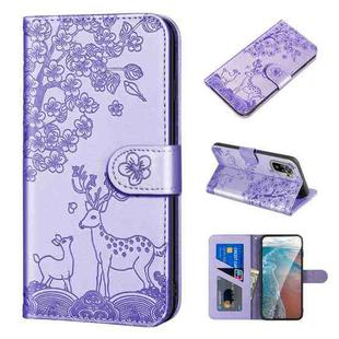 For Xiaomi Redmi Note 10 4G Sika Deer Embossing Pattern Horizontal Flip PU Leather Case with Holder & Card Slot & Wallet & Photo Frame(Purple)