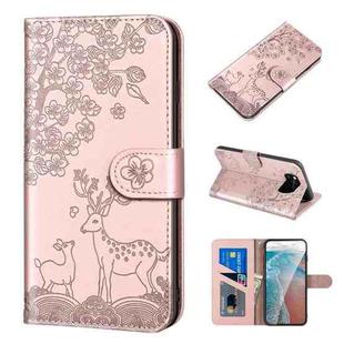 For Xiaomi Poco X3 Sika Deer Embossing Pattern Horizontal Flip PU Leather Case with Holder & Card Slot & Wallet & Photo Frame(Rose Gold)