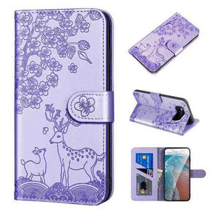 For Xiaomi Poco X3 Sika Deer Embossing Pattern Horizontal Flip PU Leather Case with Holder & Card Slot & Wallet & Photo Frame(Purple)