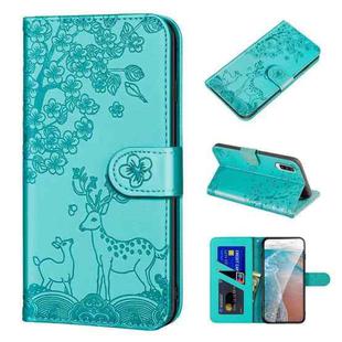 For Samsung Galaxy A70 Sika Deer Embossing Pattern Horizontal Flip PU Leather Case with Holder & Card Slot & Wallet & Photo Frame(Lake Blue)
