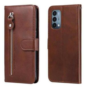 For OnePlus Nord N200 5G Fashion Calf Texture Zipper Horizontal Flip Leather Case with Stand & Card Slots & Wallet Function(Brown)