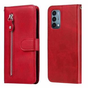 For OnePlus Nord N200 5G Fashion Calf Texture Zipper Horizontal Flip Leather Case with Stand & Card Slots & Wallet Function(Red)