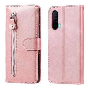 For OnePlus Nord CE 5G Fashion Calf Texture Zipper Horizontal Flip Leather Case with Stand & Card Slots & Wallet Function(Rose Gold)