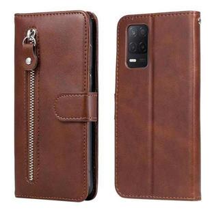 For OPPO Realme 8 5G / Realme V13 5G Fashion Calf Texture Zipper Horizontal Flip Leather Case with Stand & Card Slots & Wallet Function(Brown)
