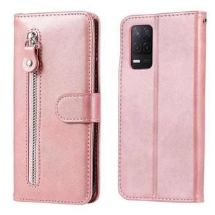 For OPPO Realme 8 5G / Realme V13 5G Fashion Calf Texture Zipper Horizontal Flip Leather Case with Stand & Card Slots & Wallet Function(Rose Gold)
