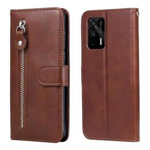 For OPPO Realme GT 5G Fashion Calf Texture Zipper Horizontal Flip Leather Case with Stand & Card Slots & Wallet Function(Brown)