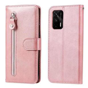 For OPPO Realme GT 5G Fashion Calf Texture Zipper Horizontal Flip Leather Case with Stand & Card Slots & Wallet Function(Rose Gold)