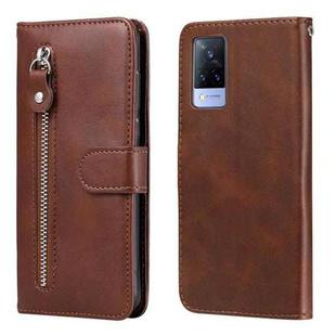 For vivo V21 5G / 4G Fashion Calf Texture Zipper Horizontal Flip Leather Case with Stand & Card Slots & Wallet Function(Brown)