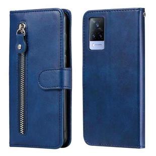 For vivo V21 5G / 4G Fashion Calf Texture Zipper Horizontal Flip Leather Case with Stand & Card Slots & Wallet Function(Blue)