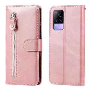 For vivo V21e 4G / Y73 2021 Fashion Calf Texture Zipper Horizontal Flip Leather Case with Stand & Card Slots & Wallet Function(Rose Gold)