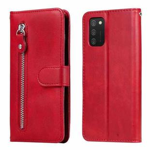 For Samsung Galaxy A03s Fashion Calf Texture Zipper Horizontal Flip Leather Case with Stand & Card Slots & Wallet Function(Red)