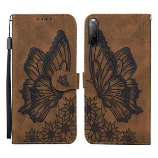 For Sony Xperia 10 III Retro Skin Feel Butterflies Embossing Horizontal Flip Leather Case with Holder & Card Slots & Wallet(Brown)