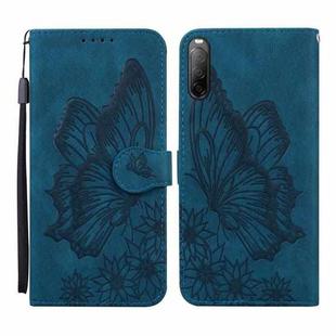 For Sony Xperia 10 III Retro Skin Feel Butterflies Embossing Horizontal Flip Leather Case with Holder & Card Slots & Wallet(Blue)