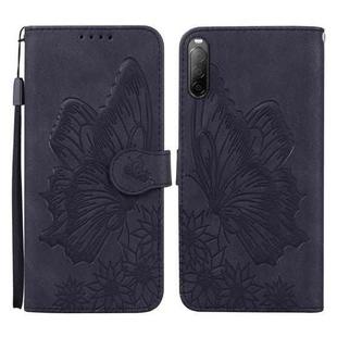 For Sony Xperia 10 III Retro Skin Feel Butterflies Embossing Horizontal Flip Leather Case with Holder & Card Slots & Wallet(Black)
