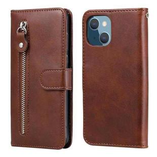 For iPhone 13 mini Fashion Calf Texture Zipper Horizontal Flip Leather Case with Stand & Card Slots & Wallet Function (Brown)