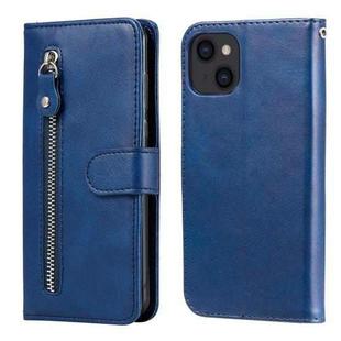 For iPhone 13 Fashion Calf Texture Zipper Horizontal Flip Leather Case with Stand & Card Slots & Wallet Function(Blue)