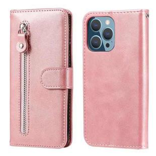 For iPhone 13 Pro Fashion Calf Texture Zipper Horizontal Flip Leather Case with Stand & Card Slots & Wallet Function (Rose Gold)