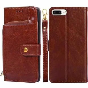 Zipper Bag PU + TPU Horizontal Flip Leather Case with Holder & Card Slot & Wallet & Lanyard For iPhone 7 Plus(Brown)