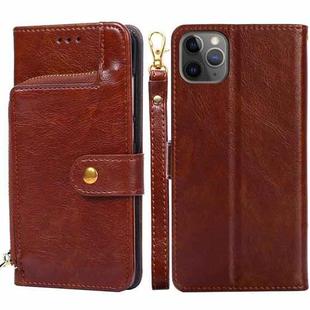 For iPhone 11 Pro Max Zipper Bag PU + TPU Horizontal Flip Leather Case with Holder & Card Slot & Wallet & Lanyard (Brown)