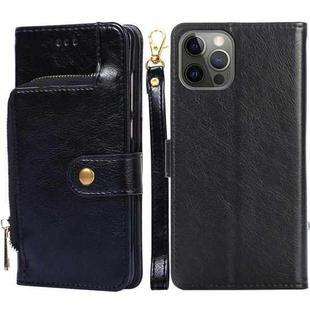 For iPhone 12 Pro Zipper Bag PU + TPU Horizontal Flip Leather Case with Holder & Card Slot & Wallet & Lanyard / 12(Black)