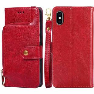 For iPhone X / XS Zipper Bag PU + TPU Horizontal Flip Leather Case with Holder & Card Slot & Wallet & Lanyard(Red)