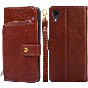 For iPhone XR Zipper Bag PU + TPU Horizontal Flip Leather Case with Holder & Card Slot & Wallet & Lanyard(Brown)