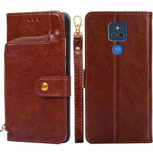 For Motorola Moto G Play (2021) Zipper Bag PU + TPU Horizontal Flip Leather Case with Holder & Card Slot & Wallet & Lanyard(Brown)