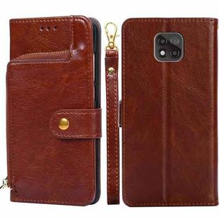 For Motorola Moto G Power (2021) Zipper Bag PU + TPU Horizontal Flip Leather Case with Holder & Card Slot & Wallet & Lanyard(Brown)