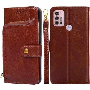 For Motorola Moto G30 Zipper Bag PU + TPU Horizontal Flip Leather Case with Holder & Card Slot & Wallet & Lanyard(Brown)