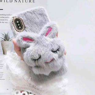 For iPhone X / XS Plush Rabbit Phone Protect Case(Grey)