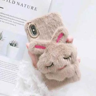 For iPhone XR Plush Rabbit Phone Protect Case(Brown)