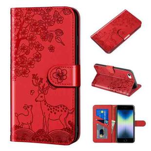 For iPhone SE 2022 / SE 2020 / 8 / 7 Sika Deer Embossing Pattern Horizontal Flip PU Leather Case with Holder & Card Slot & Wallet & Photo Frame(Red)