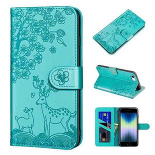 For iPhone SE 2022 / SE 2020 / 8 / 7 Sika Deer Embossing Pattern Horizontal Flip PU Leather Case with Holder & Card Slot & Wallet & Photo Frame(Green)
