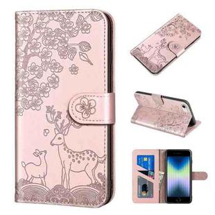 For iPhone SE 2022 / SE 2020 / 8 / 7 Sika Deer Embossing Pattern Horizontal Flip PU Leather Case with Holder & Card Slot & Wallet & Photo Frame(Rose Gold)