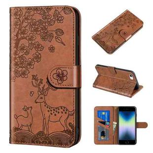 For iPhone SE 2022 / SE 2020 / 8 / 7 Sika Deer Embossing Pattern Horizontal Flip PU Leather Case with Holder & Card Slot & Wallet & Photo Frame(Brown)
