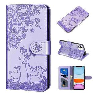 For iPhone 11 Sika Deer Embossing Pattern Horizontal Flip PU Leather Case with Holder & Card Slot & Wallet & Photo Frame (Purple)