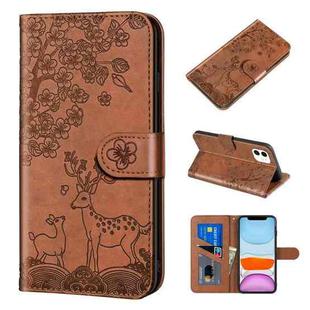 For iPhone 11 Sika Deer Embossing Pattern Horizontal Flip PU Leather Case with Holder & Card Slot & Wallet & Photo Frame (Brown)