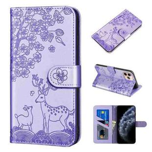 For iPhone 11 Pro Sika Deer Embossing Pattern Horizontal Flip PU Leather Case with Holder & Card Slot & Wallet & Photo Frame (Purple)