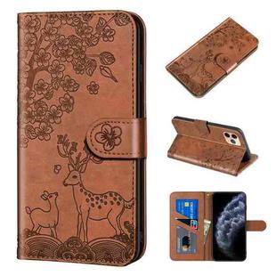 For iPhone 11 Pro Sika Deer Embossing Pattern Horizontal Flip PU Leather Case with Holder & Card Slot & Wallet & Photo Frame (Brown)