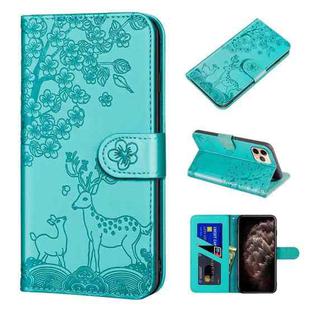 For iPhone 11 Pro Max Sika Deer Embossing Pattern Horizontal Flip PU Leather Case with Holder & Card Slot & Wallet & Photo Frame (Green)