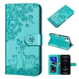 For iPhone 12 / 12 Pro Sika Deer Embossing Pattern Horizontal Flip PU Leather Case with Holder & Card Slot & Wallet & Photo Frame(Green)