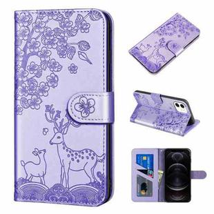 For iPhone 12 / 12 Pro Sika Deer Embossing Pattern Horizontal Flip PU Leather Case with Holder & Card Slot & Wallet & Photo Frame(Purple)