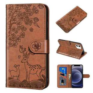 For iPhone 12 mini Sika Deer Embossing Pattern Horizontal Flip PU Leather Case with Holder & Card Slot & Wallet & Photo Frame (Brown)