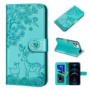 For iPhone 12 Pro Max Sika Deer Embossing Pattern Horizontal Flip PU Leather Case with Holder & Card Slot & Wallet & Photo Frame(Green)