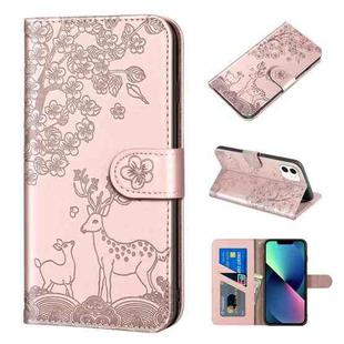 For iPhone 13 mini Sika Deer Embossing Pattern Horizontal Flip PU Leather Case with Holder & Card Slot & Wallet & Photo Frame (Purple)