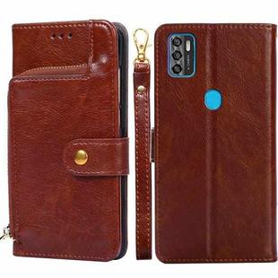 For ZTE Blade A7s 2020 Zipper Bag PU + TPU Horizontal Flip Leather Case with Holder & Card Slot & Wallet & Lanyard(Brown)