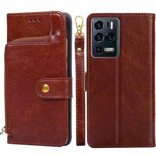 For ZTE Axon 30 Ultra 5G Zipper Bag PU + TPU Horizontal Flip Leather Case with Holder & Card Slot & Wallet & Lanyard(Brown)